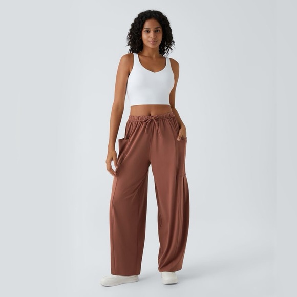 HALARA Pants - HALARA Maple Syrup Brown Drawstring Wide Leg Pocket Yoga Pants Women’s S